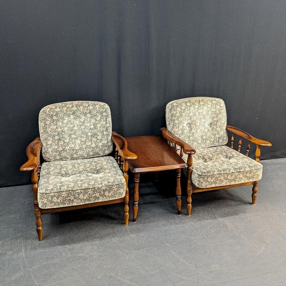 カリモク　コロニアル　応接３点セット　シングルソファ　一人掛け　センターテーブル