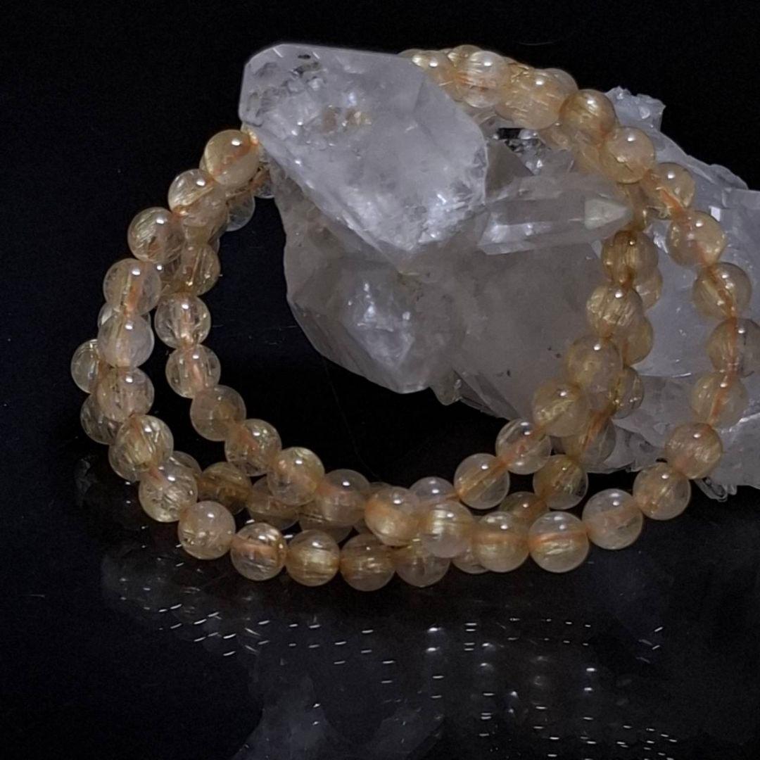 大幅値引き！ゴールドタイチンルチル　3連ブレスレット　ネックレスとしても使えます