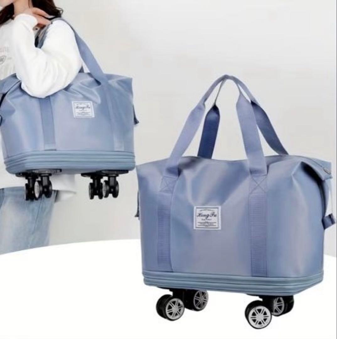 ブルー キャスター付きボストンバッグ 55cm 旅行　　旅行の予備カバン
