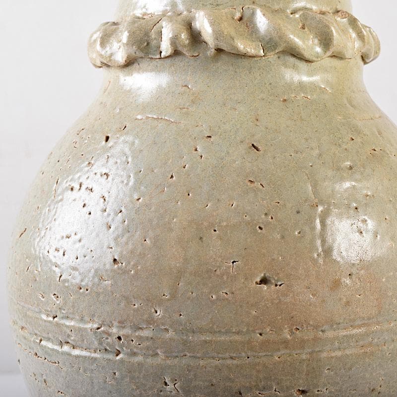 中国　唐時代　越州窯　青磁　虎貼花文　皈依瓶　日月壺　共箱　V　R8771B