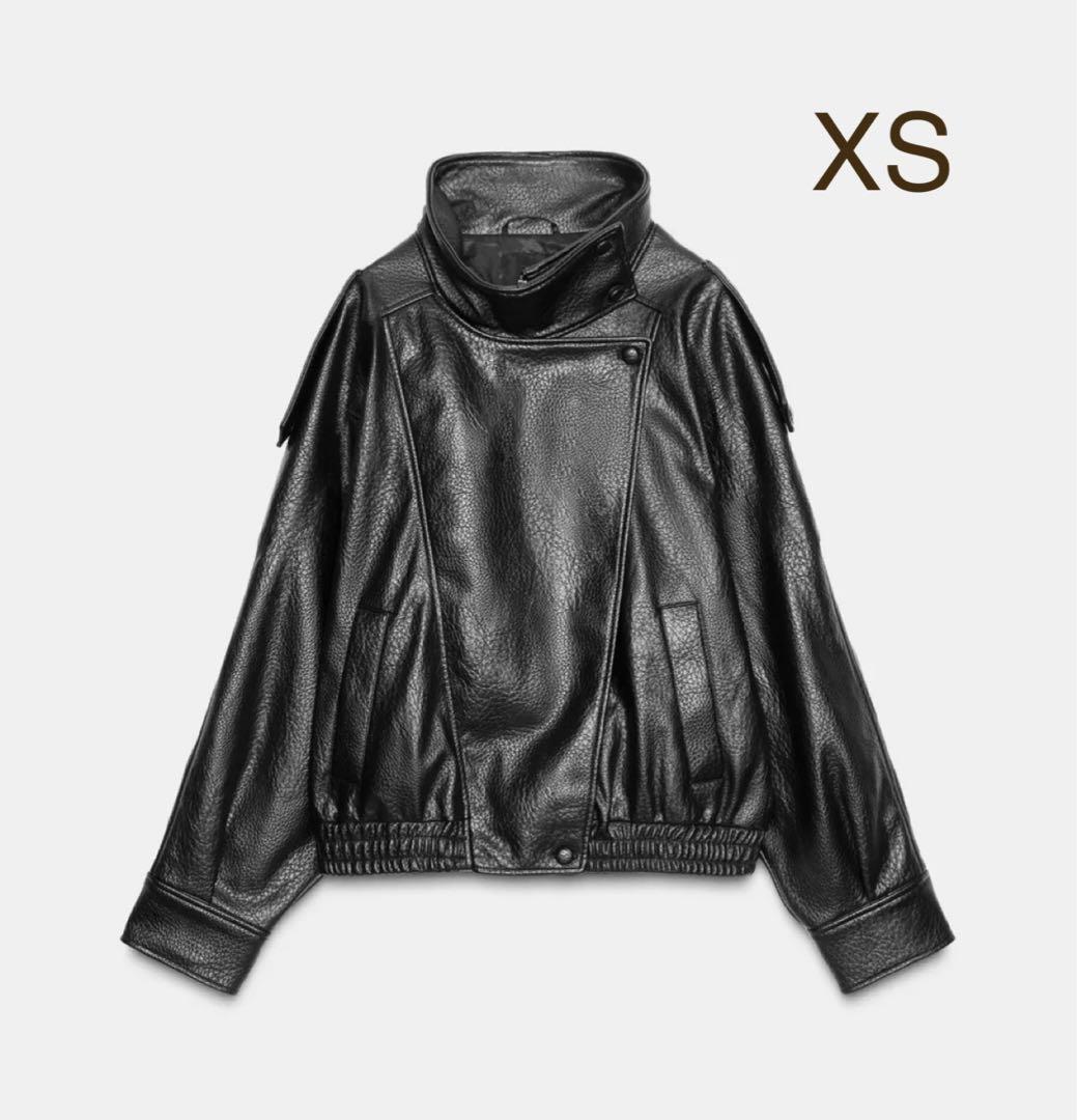 ZARA フェイクレザージャケット XS ブラック オーバーサイズ
