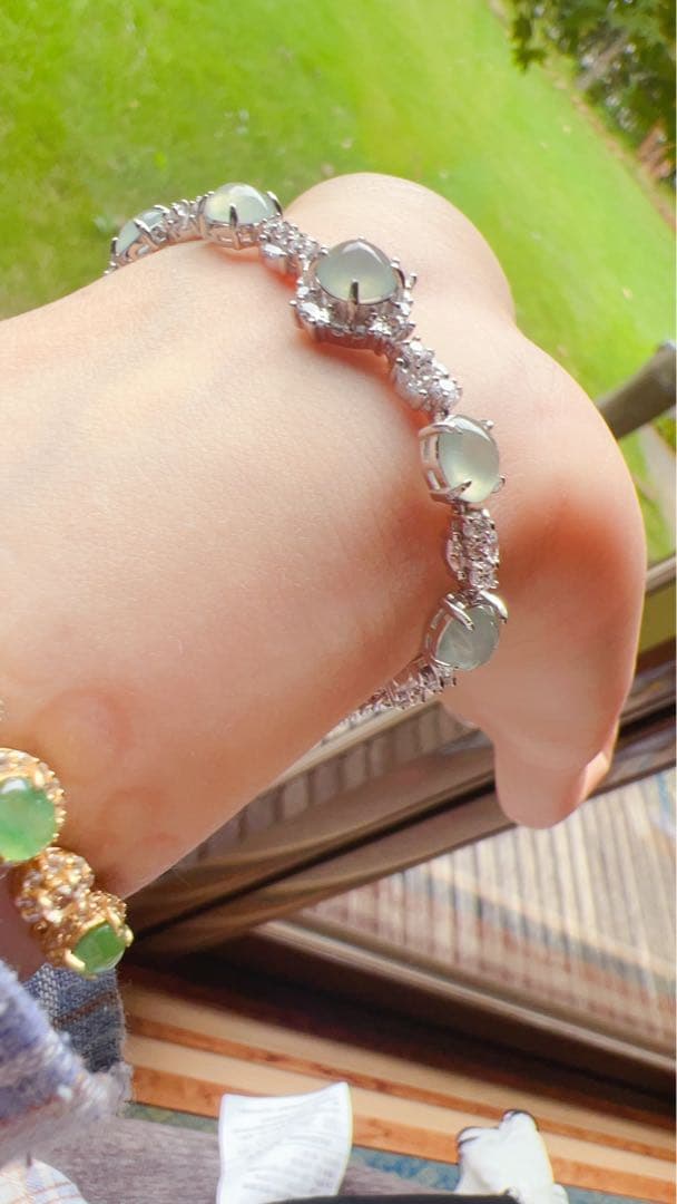 「交渉の方専用」本翡翠A貨シルバーS925ブレスレット 刻印有ミャンマー氷白