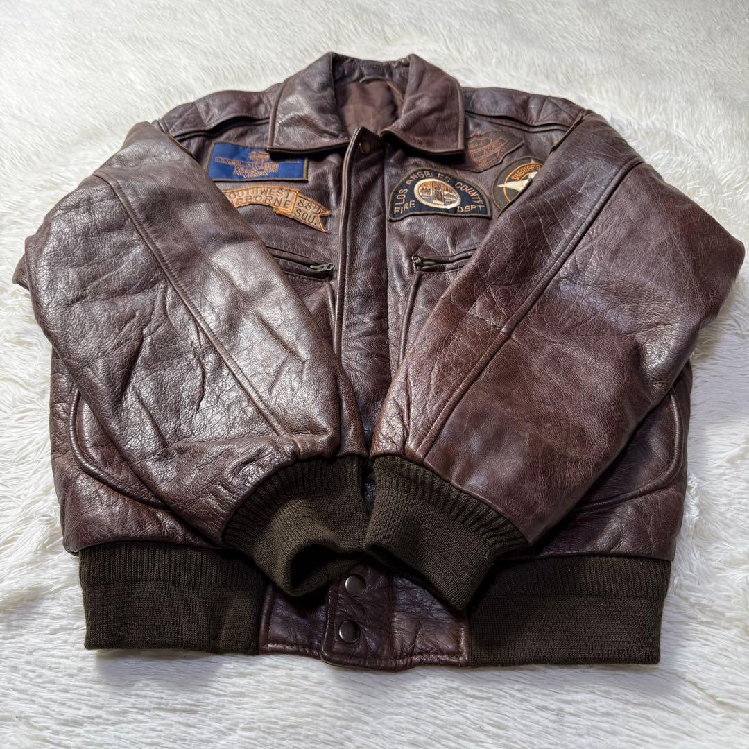 【90s】FREEDOM A-2フライトジャケット 牛革 ワッペン トップガン