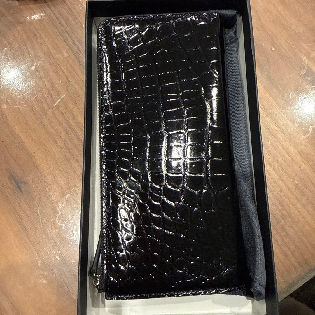 パピ さん専用新品　黒 シャイニングクロコダイルＬ型ファスナー長財布