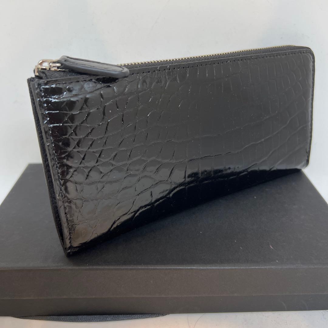 パピ さん専用新品　黒 シャイニングクロコダイルＬ型ファスナー長財布