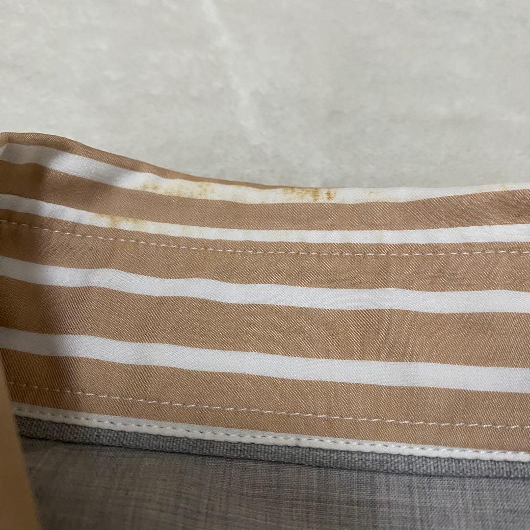 ブルネロクチネリ ストライプシャツ スリムフィット ライトブラウン コットン S