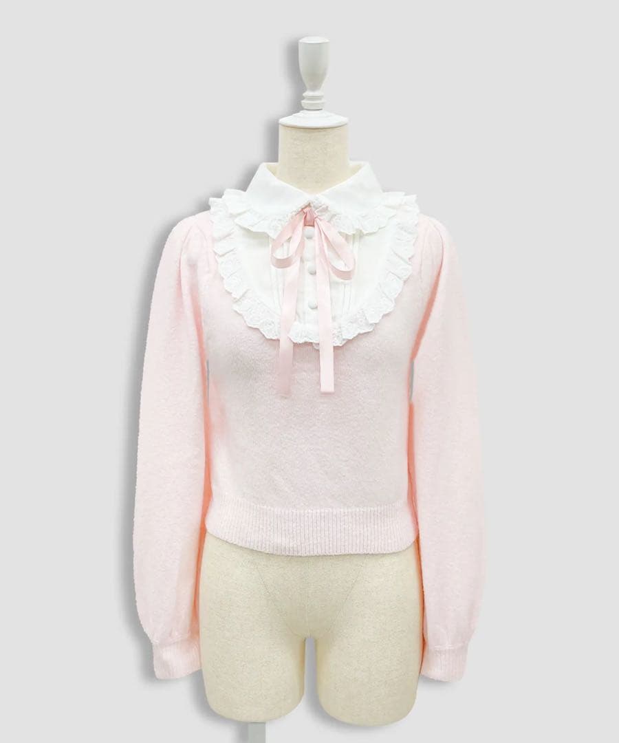 Honey Cinnamon ヨーク切替コットンレースニットトップス