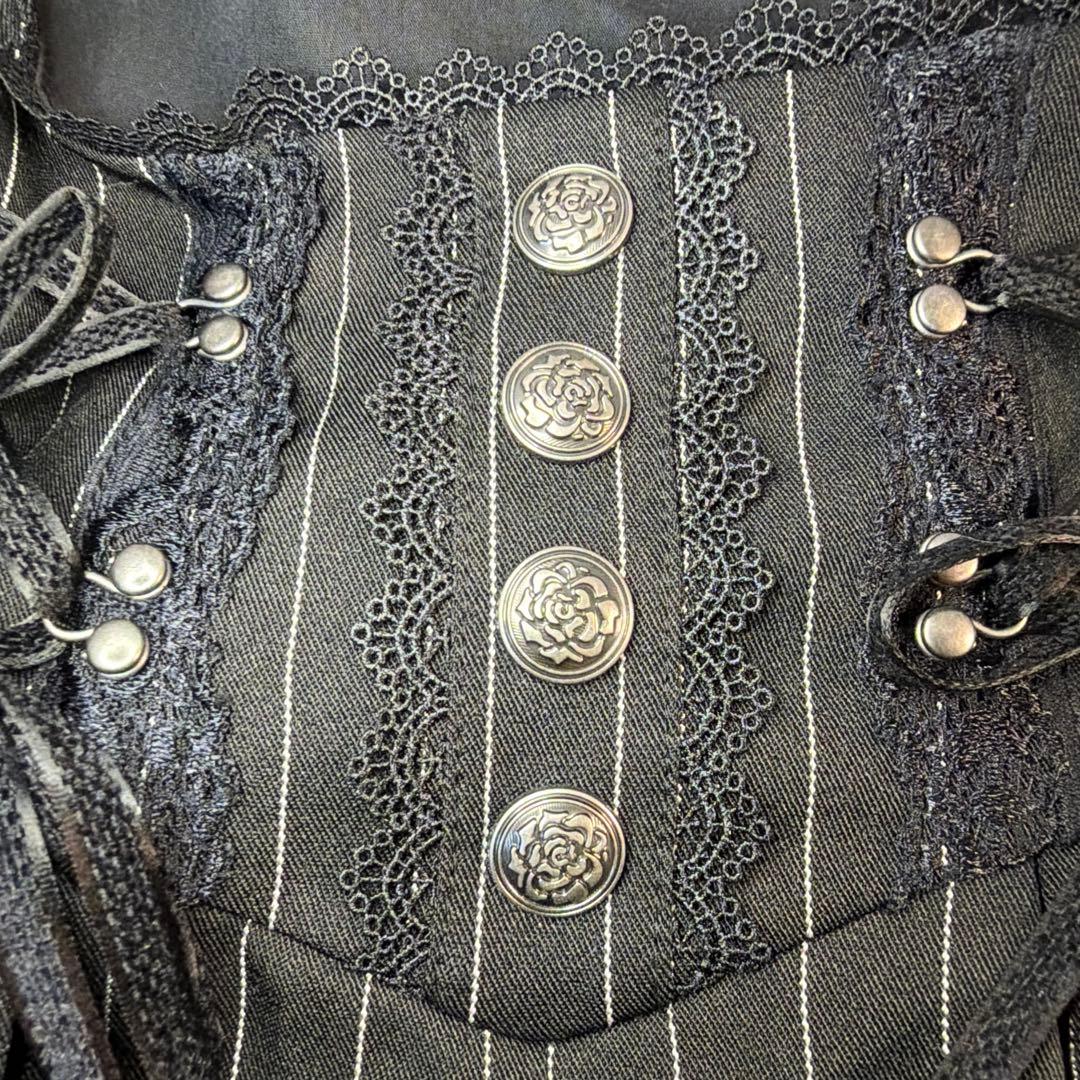 オッズアンジェロ　クラシック編み上げワンピース ストライプ ブラック　希少美品