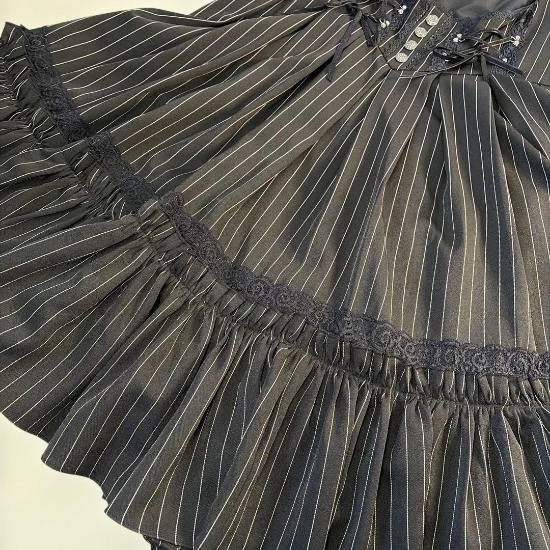 オッズアンジェロ　クラシック編み上げワンピース ストライプ ブラック　希少美品