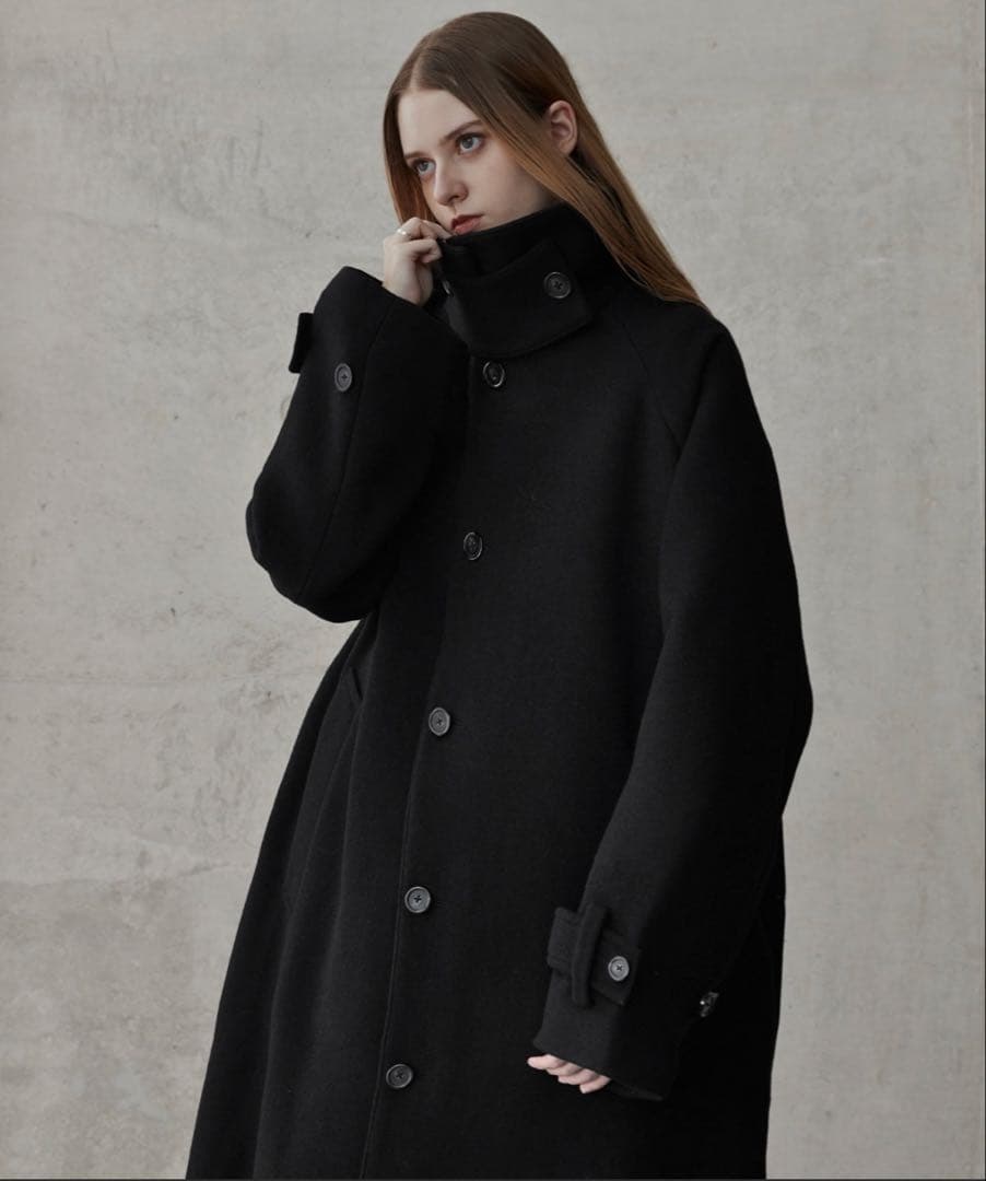 CLEL 2025 ウールブレンド テックメルトンステンカラーコート　ブラックs