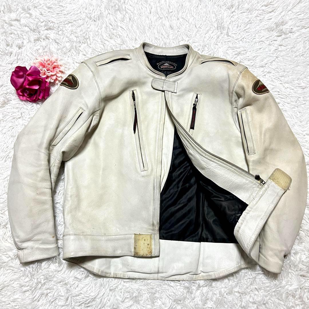【希少】クシタニ レザージャケット アイボリー パッド シングルライダース