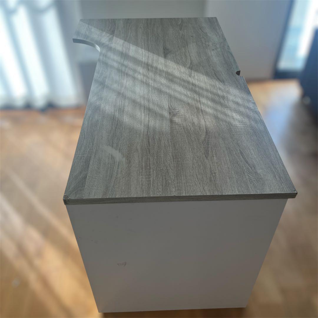 a*i様 L字型　白×グレー　木製パソコンデスク