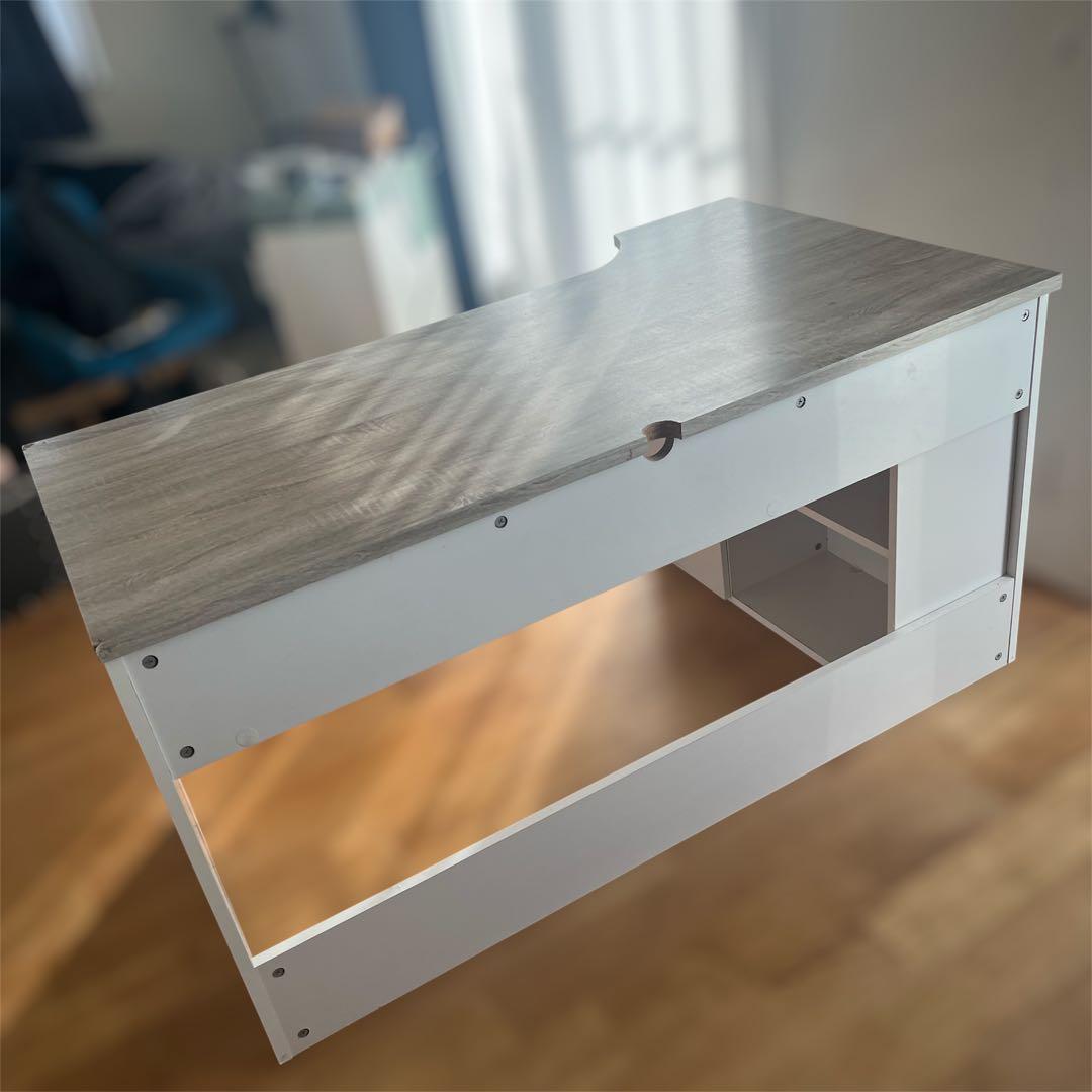 a*i様 L字型　白×グレー　木製パソコンデスク