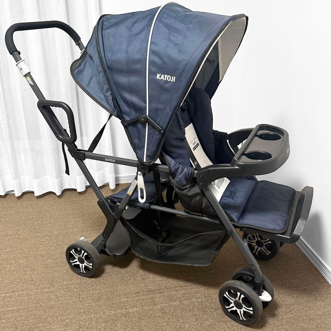 【美品】ベビーカー 2人乗り KATOJI 2人でゴー カトージ ネイビー