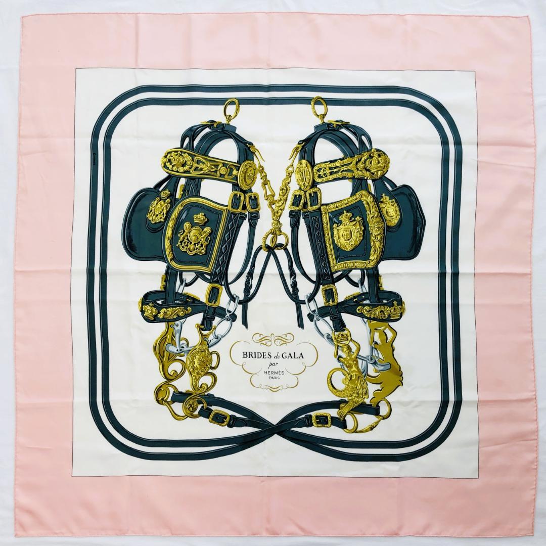 HERMES エルメス カレ90 式典用馬勒 ピンク系 スカーフ タグなし