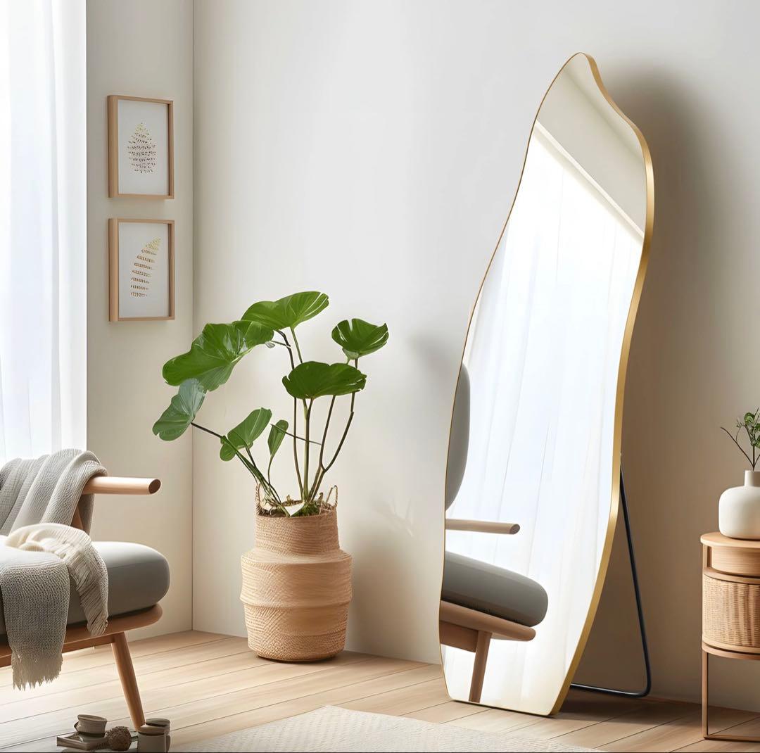 ウェーブミラー ウェディング ウェルカム 波型スタンドミラー 全身鏡 姿見