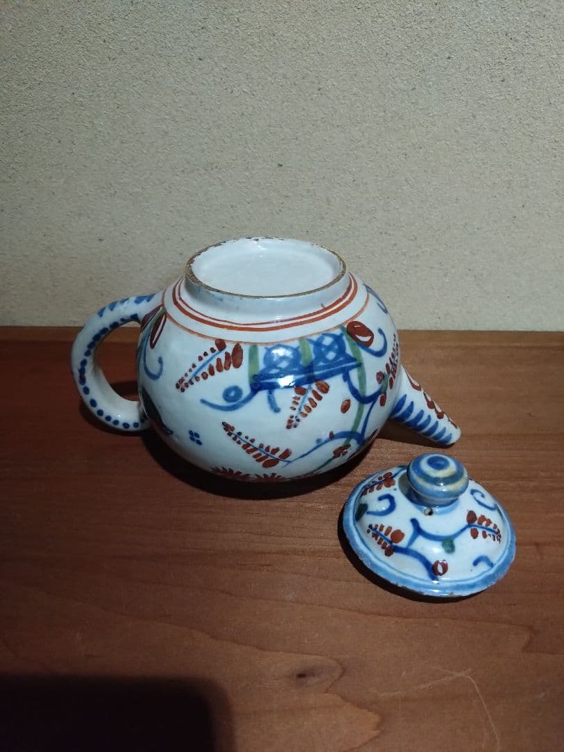 阿蘭陀    藍紅毛色絵 花鳥紋水注  急須