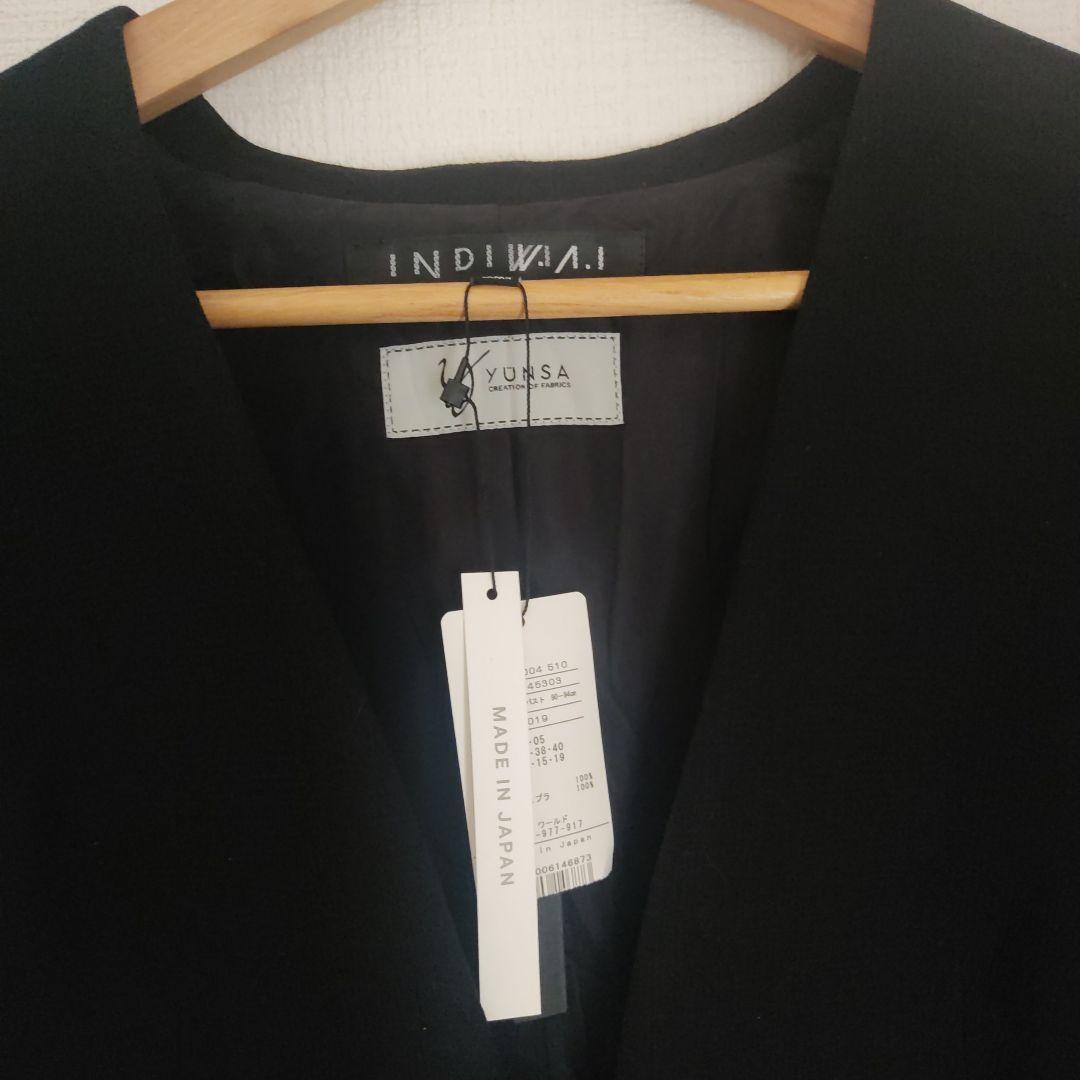 新品indivi vai スーツ　セットアップ　ノーカラー　黒　インディヴィXL