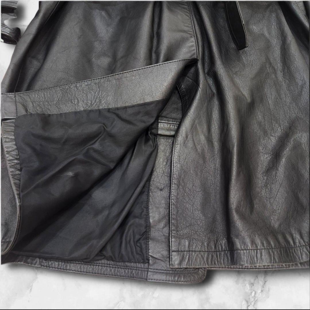 希少 90s 牛革レザートレンチコート カウスキン ブラック 黒 XL相当