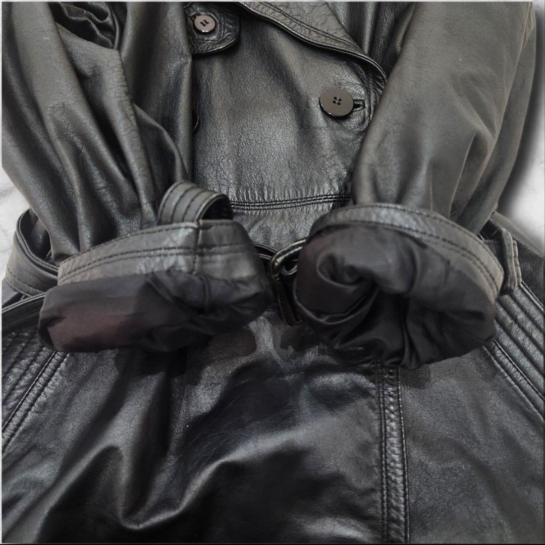 希少 90s 牛革レザートレンチコート カウスキン ブラック 黒 XL相当