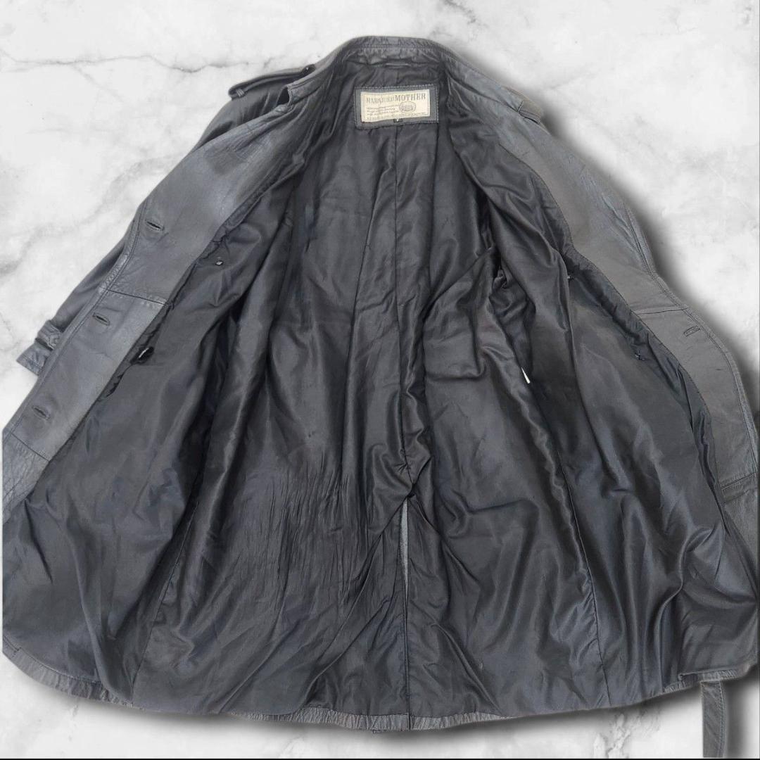 希少 90s 牛革レザートレンチコート カウスキン ブラック 黒 XL相当