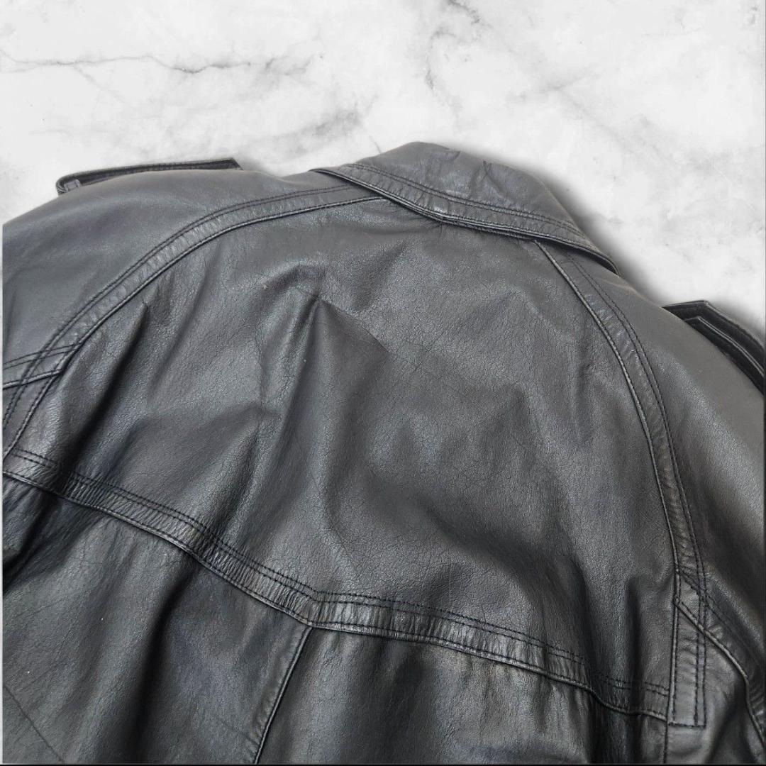 希少 90s 牛革レザートレンチコート カウスキン ブラック 黒 XL相当