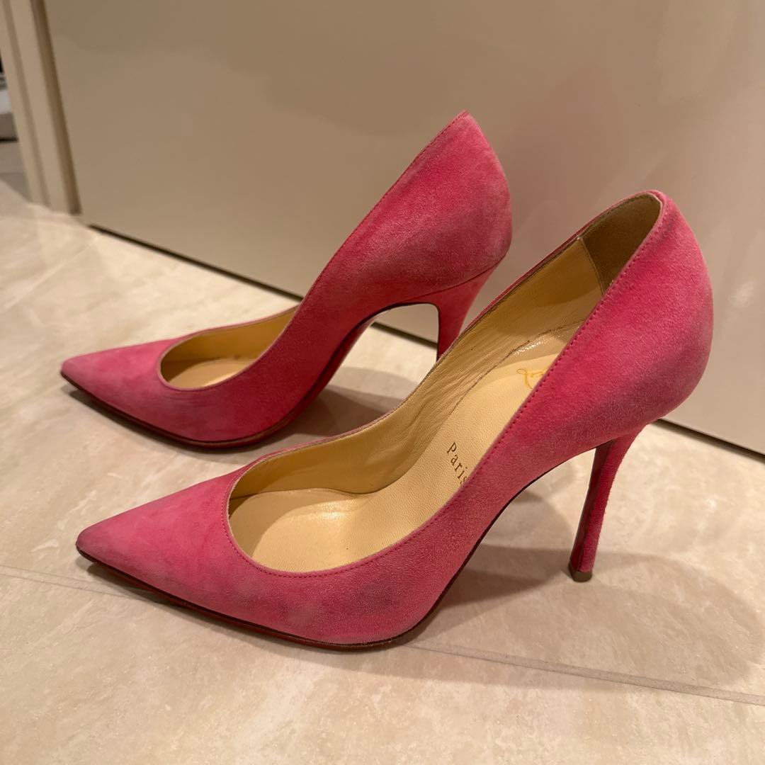 ルブタン　ピンク スエード ポインテッドトゥ ハイヒール