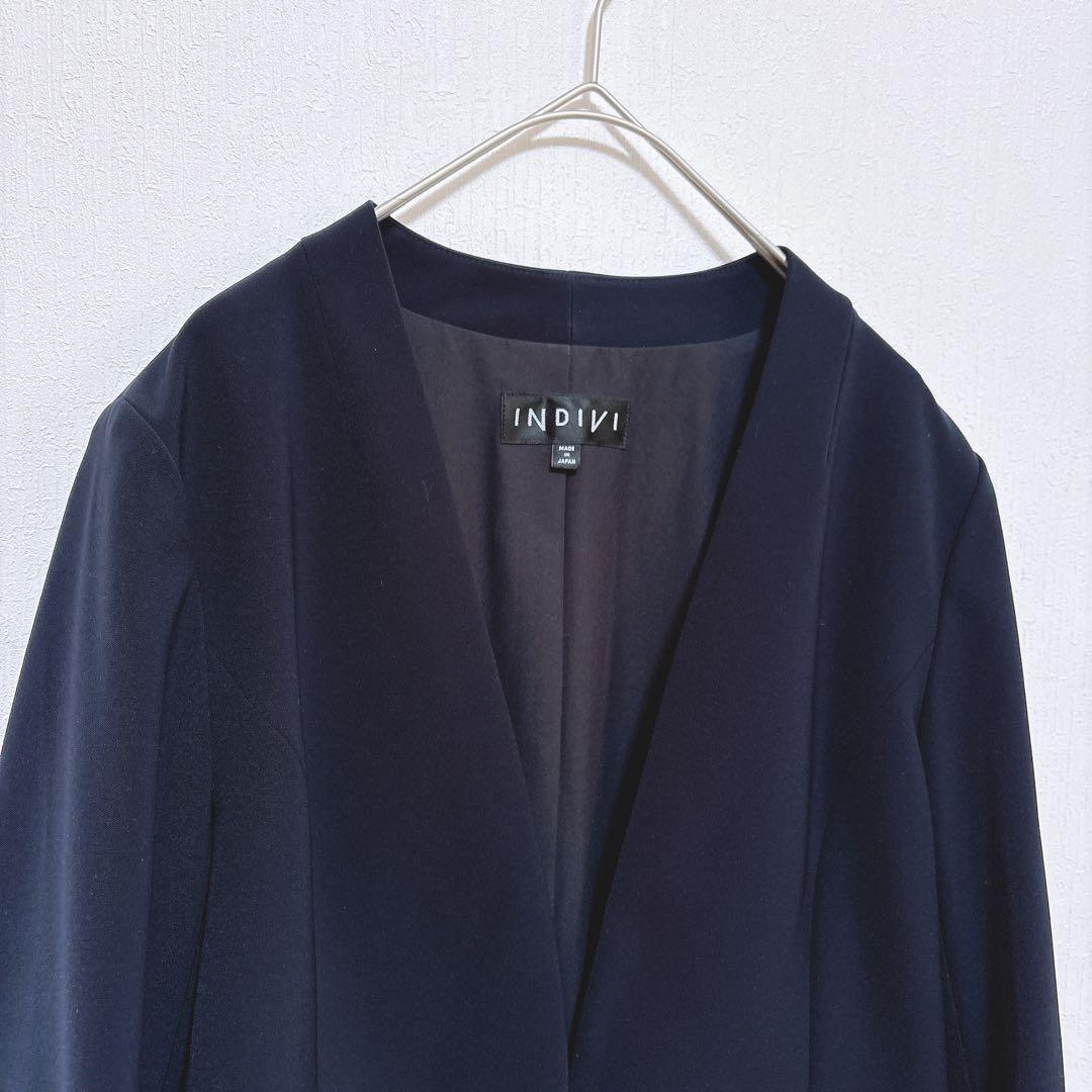 ゆに【インディヴィ】美品 ノーカラー パンツスーツ フォーマル