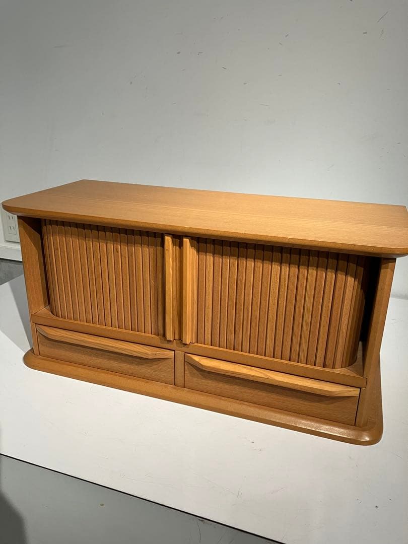 多目的、蛇腹シャッター付き 木製 ラック CDラック、小物入れ、収納棚、レトロ