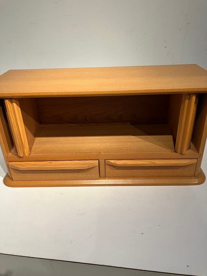 多目的、蛇腹シャッター付き 木製 ラック CDラック、小物入れ、収納棚、レトロ