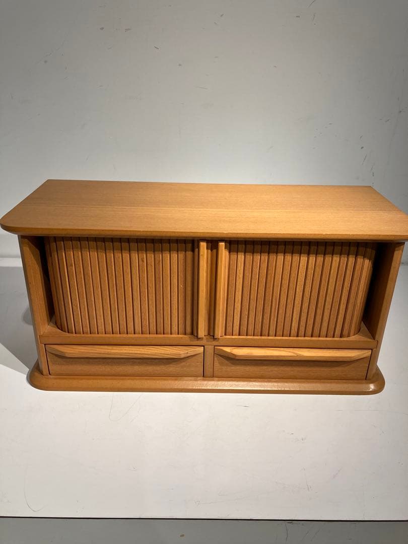 多目的、蛇腹シャッター付き 木製 ラック CDラック、小物入れ、収納棚、レトロ