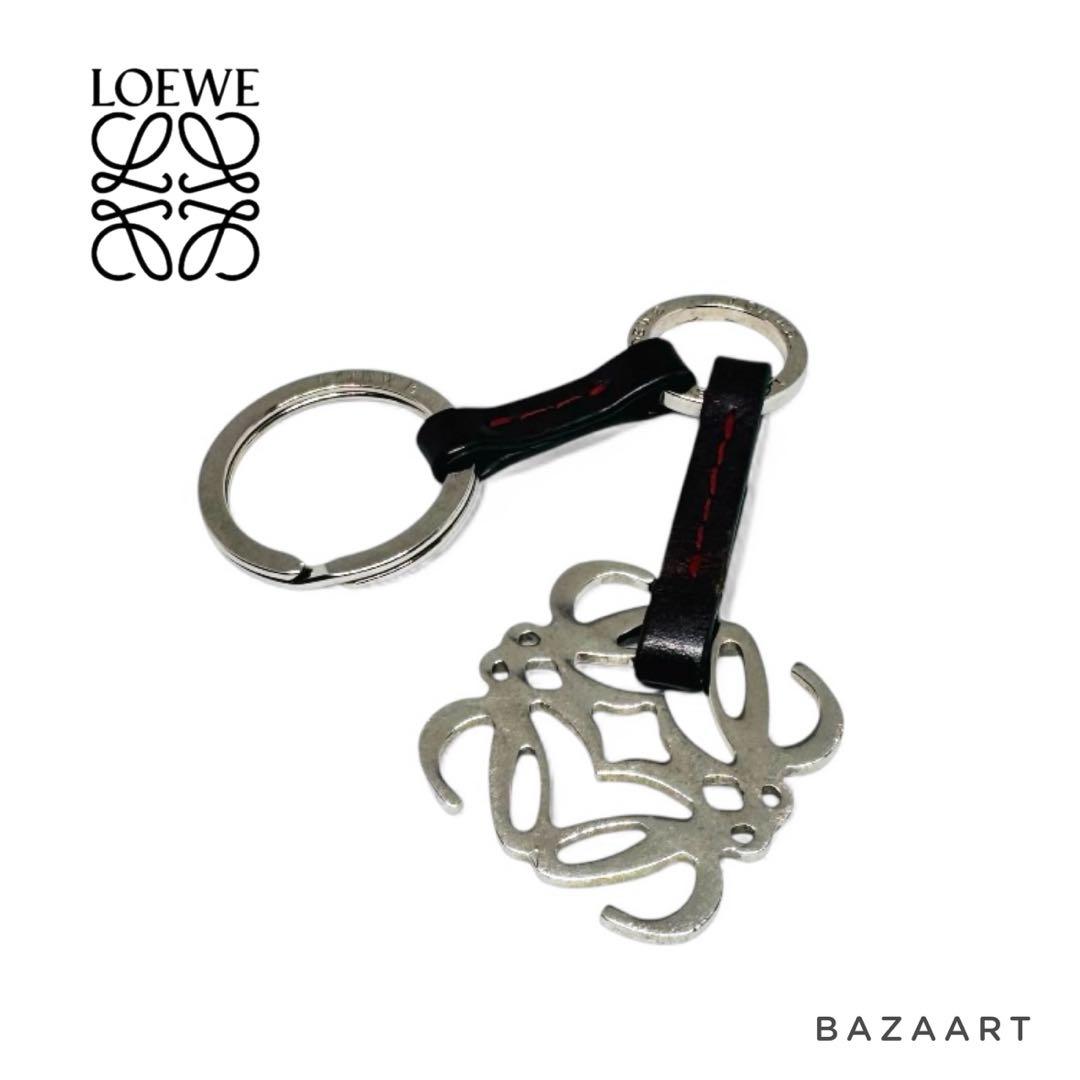 LOEWE ロエベ アナグラム シルバー レザー キーホルダー キーリング