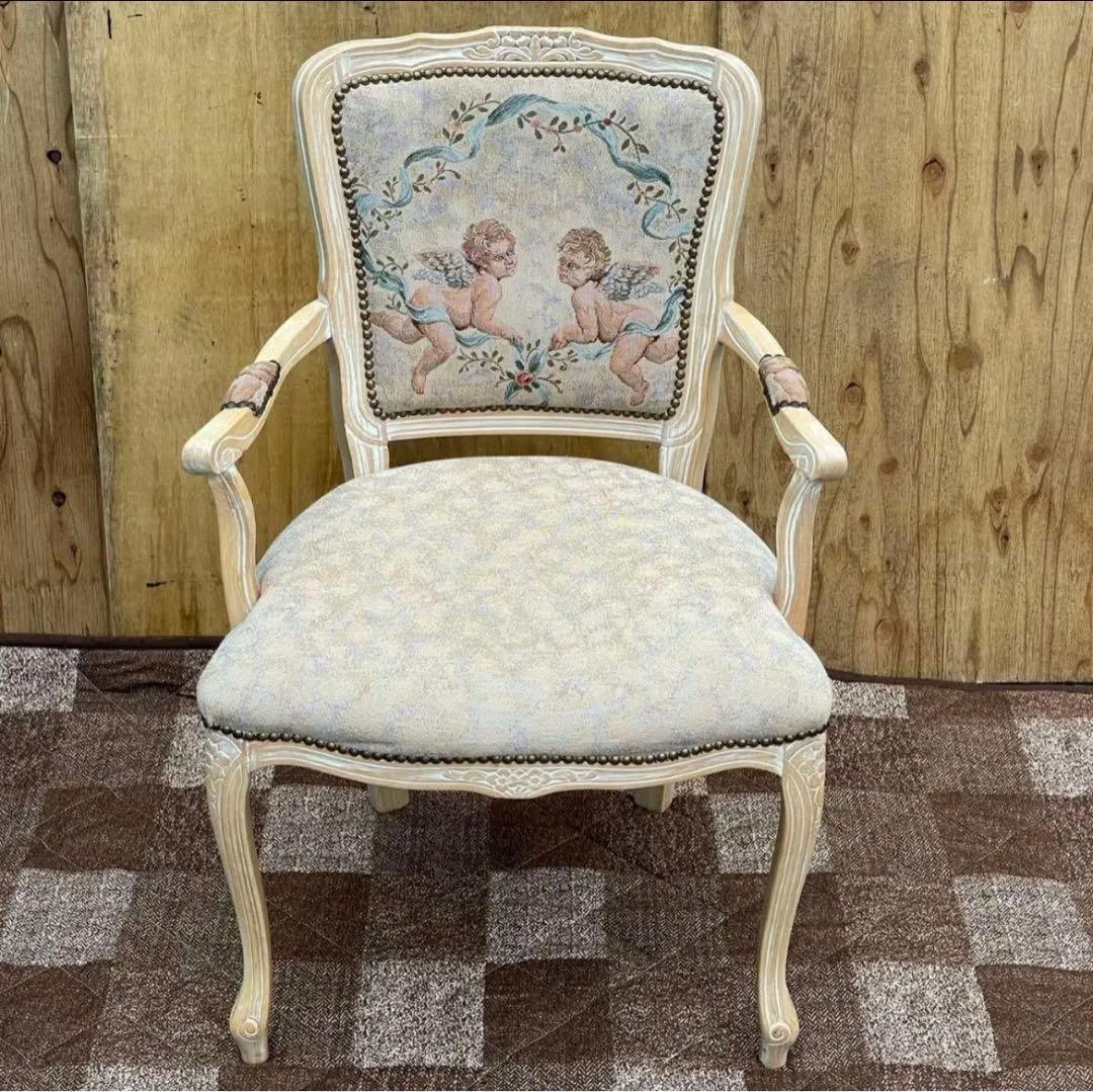 天使の刺繍付き椅子とオットマンセットイタリア家具
