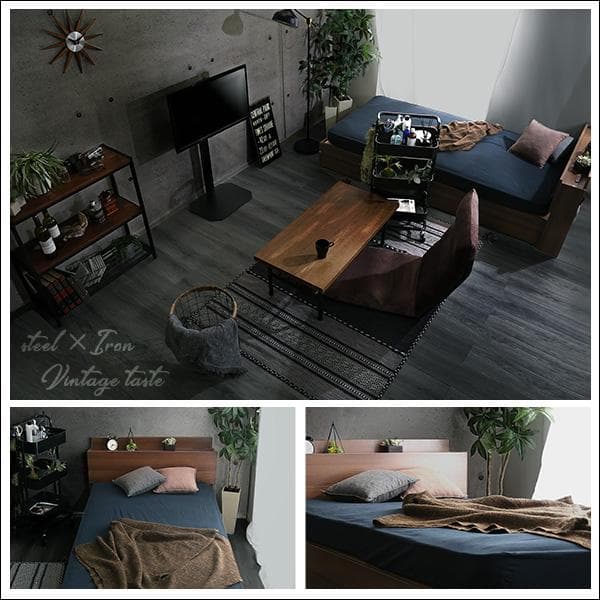 セミダブル ベッド 宮棚付き 収納付き ヴィンテージ チェストベッド コンパクト