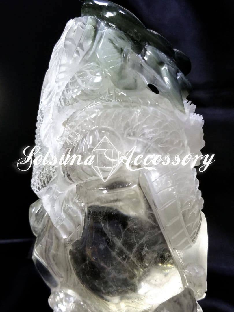 【超希少】モスアゲート、水晶、共生彫刻