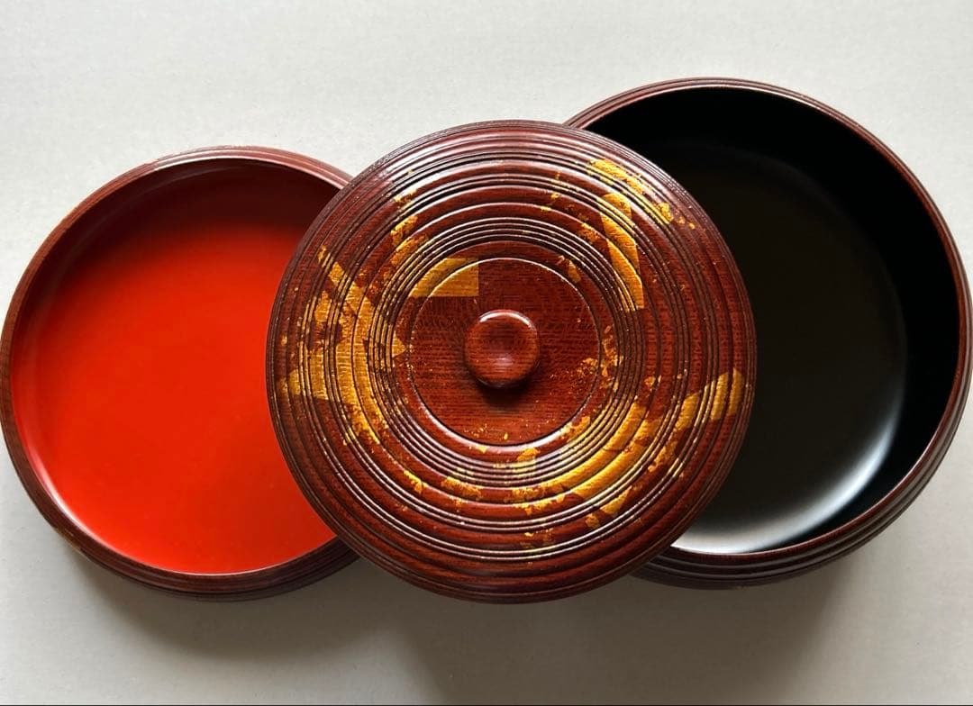 長寛写　重子餅菓子器　2段漆器
