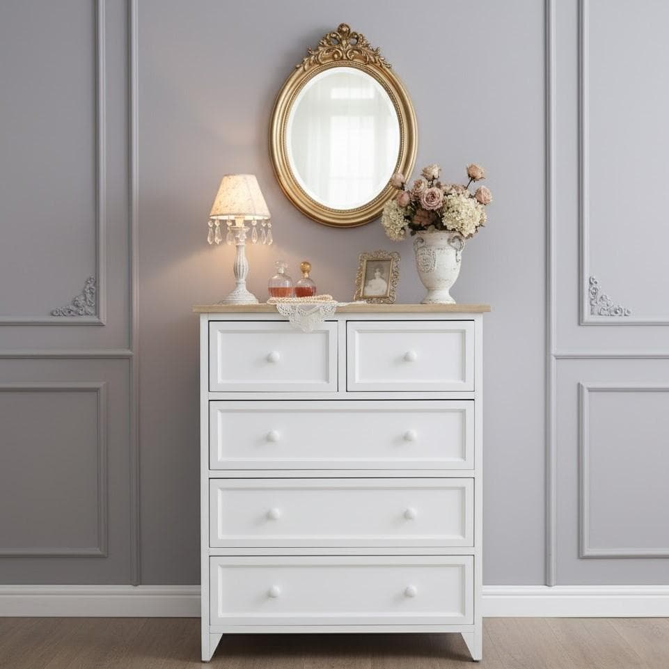 【新品】フレンチシック　ワイドチェスト シャビーホワイト　ガーリー　アウトレット