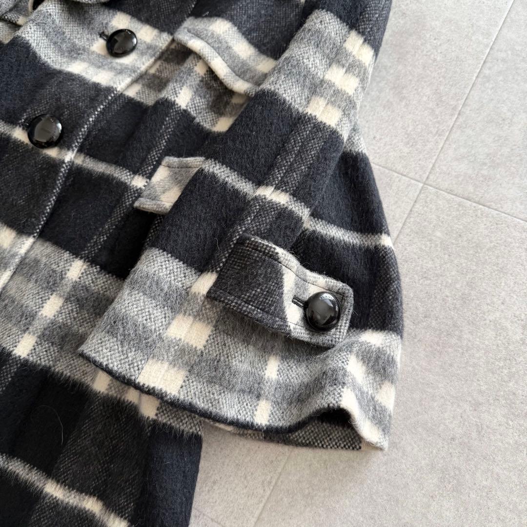 バーバリーブルーレーベル　ロングコート　ノバチェック　36　黒　アルパカ　モヘア