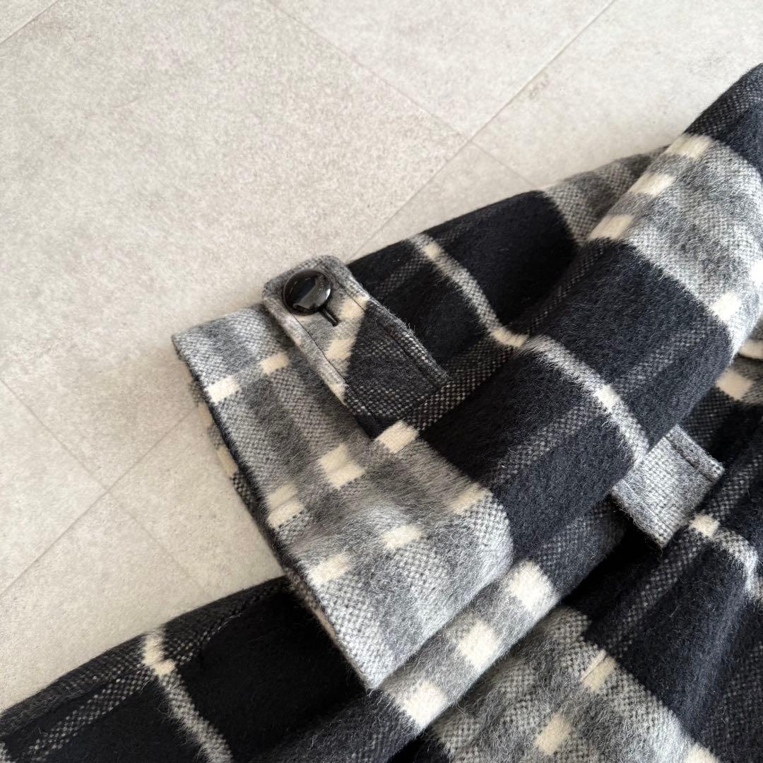 バーバリーブルーレーベル　ロングコート　ノバチェック　36　黒　アルパカ　モヘア