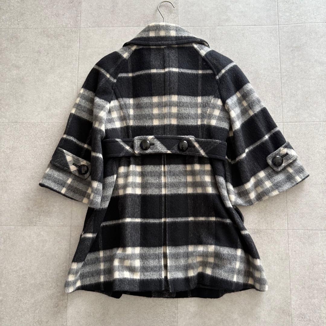 バーバリーブルーレーベル　ロングコート　ノバチェック　36　黒　アルパカ　モヘア