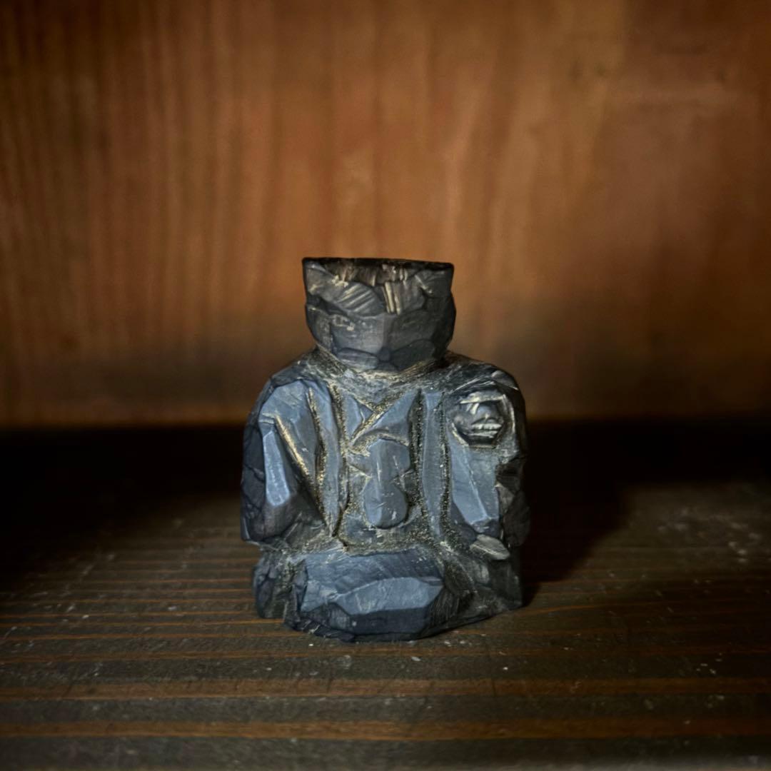 郷土玩具　猫　猫神　招き猫　一刀彫り　木彫　古い　時代　妖怪　黒猫