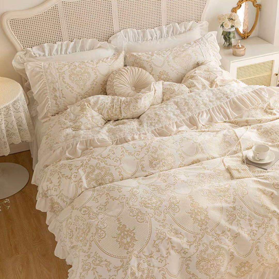 クリーム色ゴールドデザインカバーセット