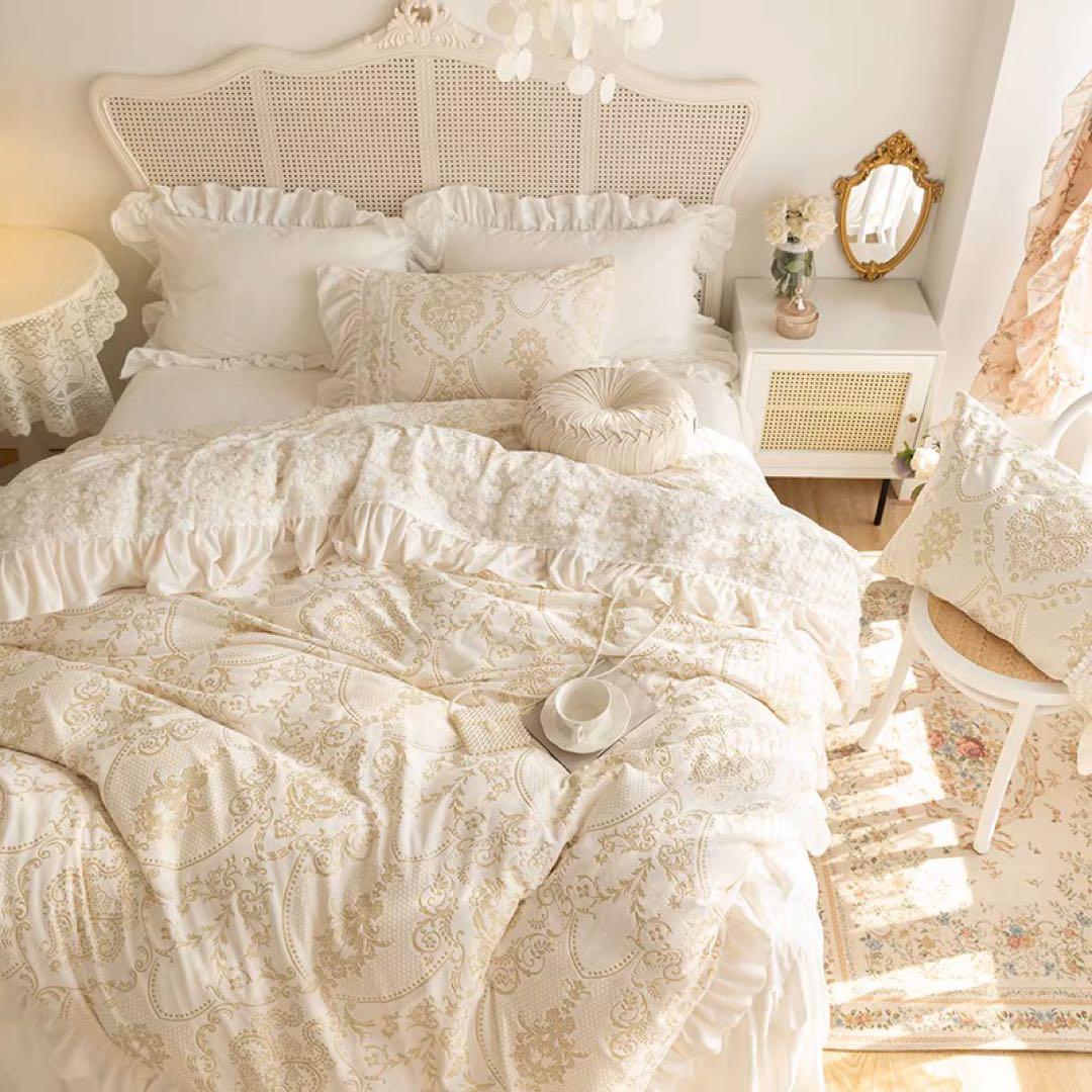 クリーム色ゴールドデザインカバーセット