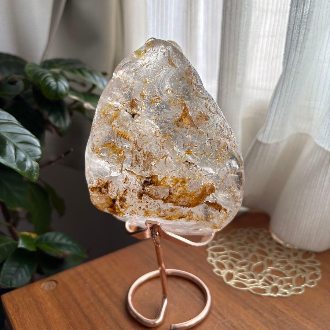 天然石 ゴールデンヒラー共生水晶 鳳凰 置物663g