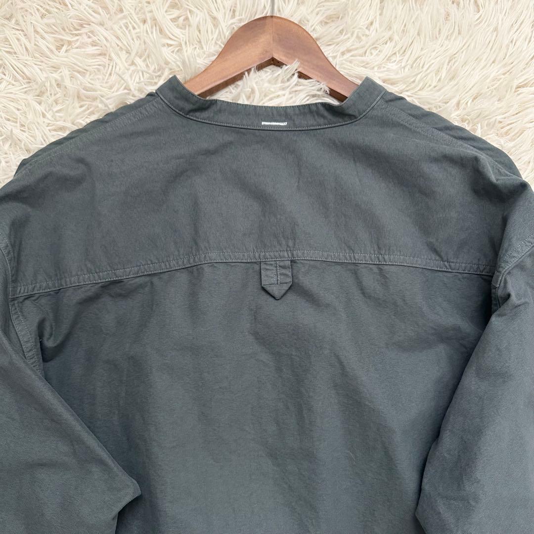 24SS✨️MHL. エムエイチエル バンドカラー 長袖シャツ カーキグレー L