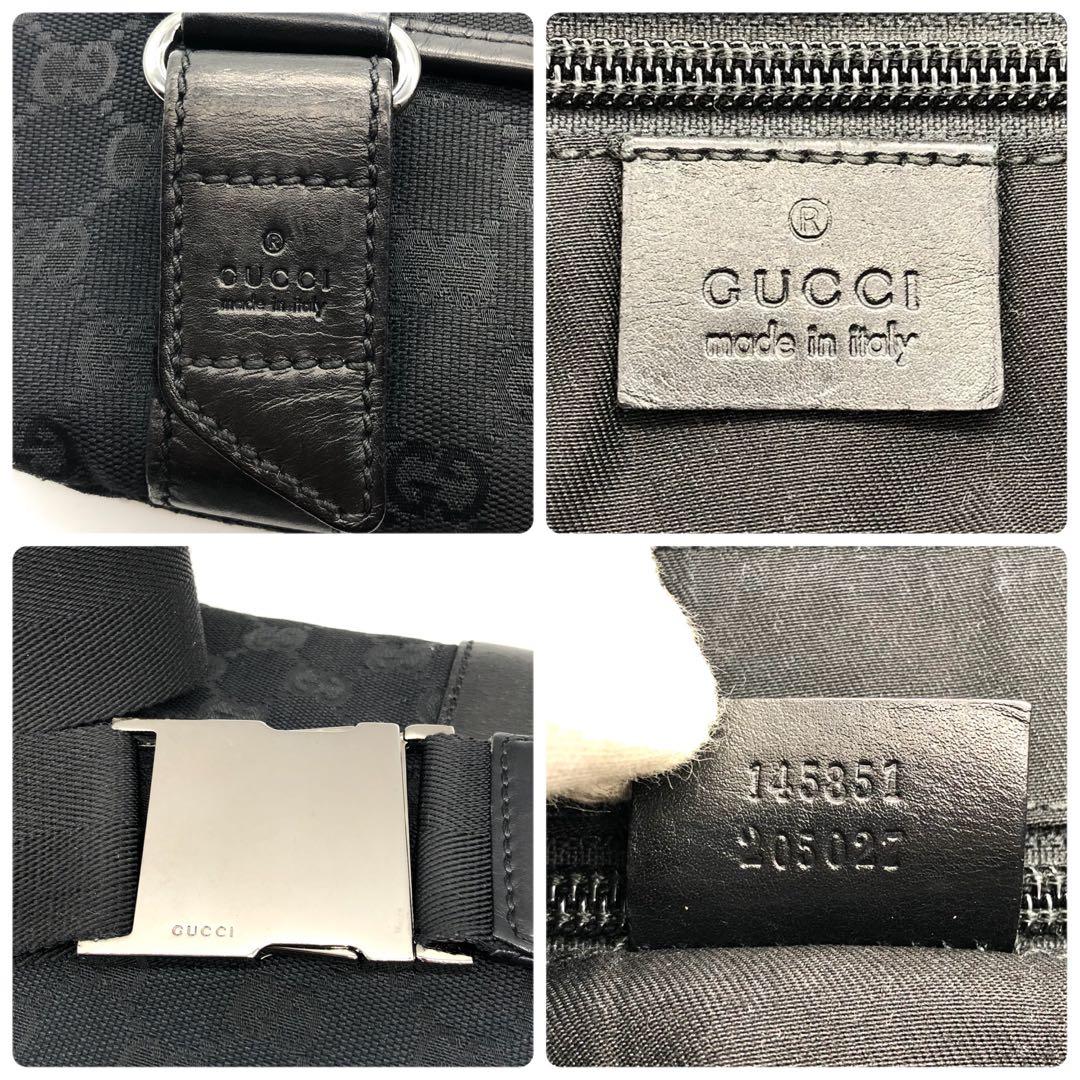 【良品】GUCCI ボディバッグ ウエストバッグ GGキャンバス 肩掛け 黒