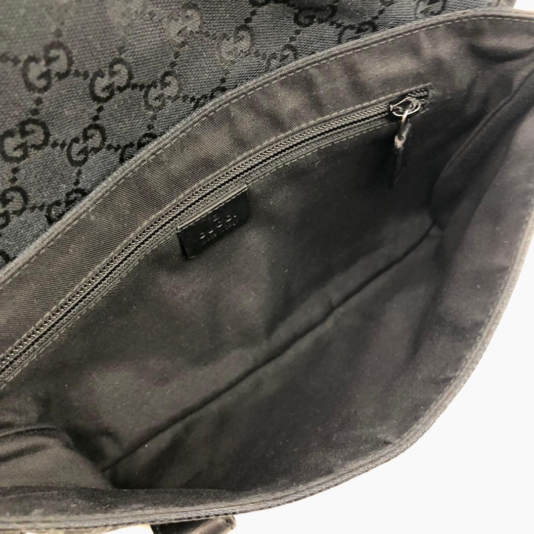 【良品】GUCCI ボディバッグ ウエストバッグ GGキャンバス 肩掛け 黒