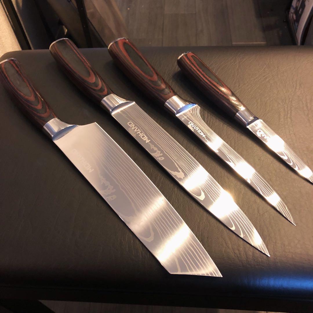 新品　高級三徳包丁　シェフナイフ　ダマスカス　包丁　フルーツナイフ　4本セット