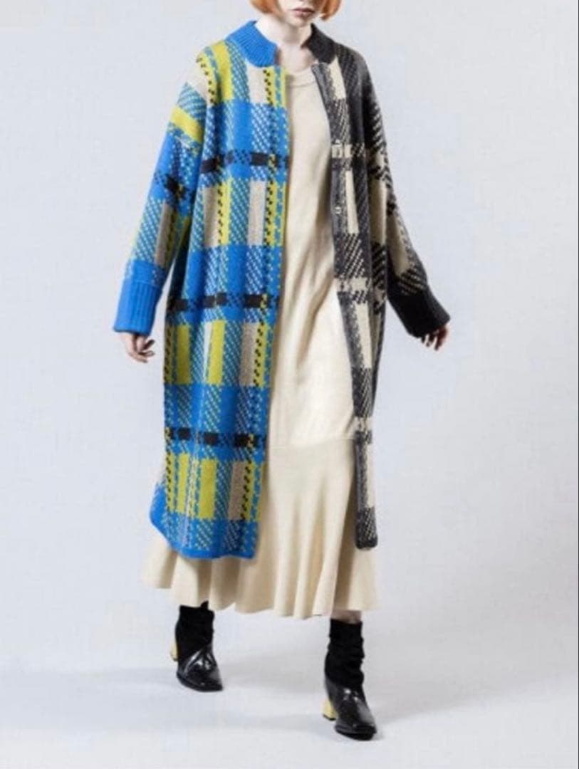 osmosisチェックジャガードニットコート ロングコート　カーディガン　美品