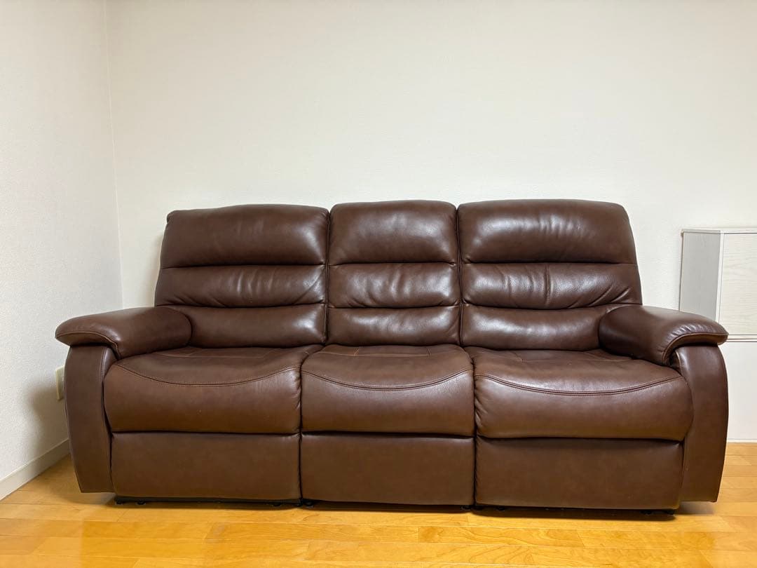 ブラウン 3人掛けリクライニングソファ